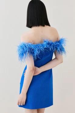 Coupon 🔥 Karen Millen Boucle Feather Bardot Mini 👗 Dress 🎁 -OCCASION DRESSES Sale2023 bkk07490 cobalt xl 4