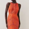 Discount 👏 Karen Millen Tall Embellished Halter Fringed Mini 👗 Dress 🌟 -OCCASION DRESSES Sale2023 bkk07529 orange xl