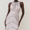 Promo 🔥 Karen Millen Embellished Halter Fringed Mini 👗 Dress 😍 -OCCASION DRESSES Sale2023 bkk07531 blush xl