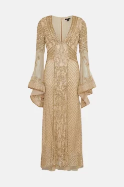 Best Pirce 🎁 Karen Millen Embellished Kimono Sleeve Beaded Maxi 👗 Dress ⭐ -OCCASION DRESSES Sale2023 bkk07532 gold xl 3