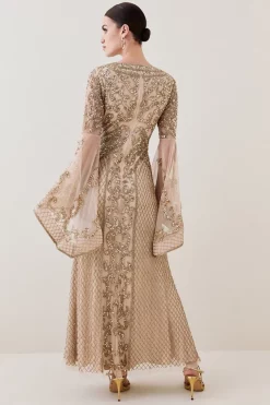 Flash Sale ⌛ Karen Millen Petite Embellished Kimono Sleeve Beaded Maxi 👗 Dress 👍 -OCCASION DRESSES Sale2023 bkk07533 gold xl 4