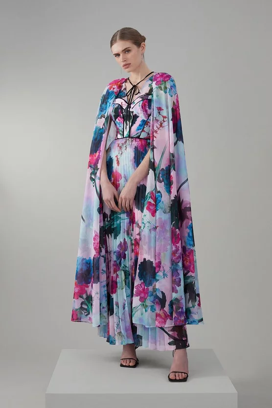 Top 10 ⌛ Karen Millen Floral Pleat Corset Cape Woven Maxi 👗 Dress 🥰 5 Top 10 ⌛ Karen Millen Floral Pleat Corset Cape Woven Maxi 👗 Dress 🥰 - Image 3