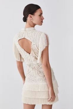 Best deal 👍 Karen Millen Petite Cornelli Embellished Fringed Woven 👗 Dress ⭐ -OCCASION DRESSES Sale2023 bkk07575 ivory xl 2