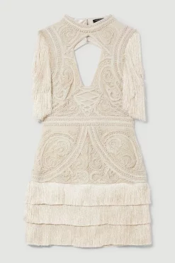 Best deal 👍 Karen Millen Petite Cornelli Embellished Fringed Woven 👗 Dress ⭐ -OCCASION DRESSES Sale2023 bkk07575 ivory xl 3