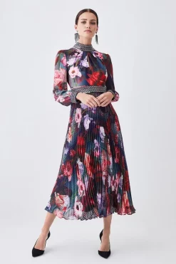 New ๐ Karen Millen Petite Diamante Trim Floral Woven Maxi ๐ Dress ๐