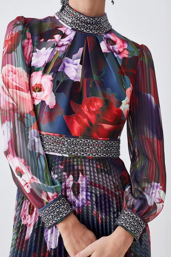 New 👏 Karen Millen Petite Diamante Trim Floral Woven Maxi 👗 Dress 😉 4 New 👏 Karen Millen Petite Diamante Trim Floral Woven Maxi 👗 Dress 😉 - Image 2