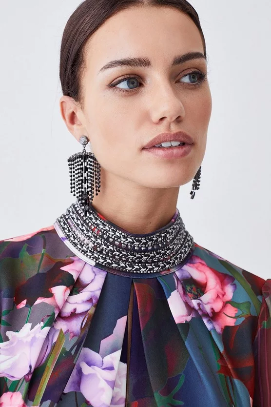 New 👏 Karen Millen Petite Diamante Trim Floral Woven Maxi 👗 Dress 😉 7 New 👏 Karen Millen Petite Diamante Trim Floral Woven Maxi 👗 Dress 😉 - Image 5