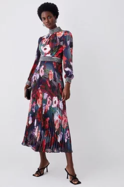 New ๐ Karen Millen Diamante Trim Floral Woven Maxi ๐ Dress ๐