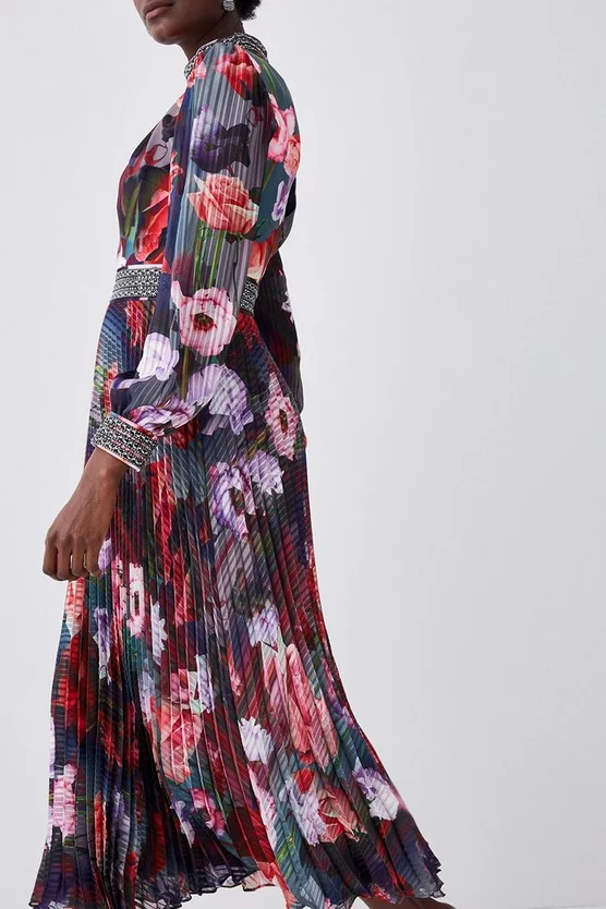 New 👏 Karen Millen Diamante Trim Floral Woven Maxi 👗 Dress 🎁 4 New 👏 Karen Millen Diamante Trim Floral Woven Maxi 👗 Dress 🎁 - Image 2