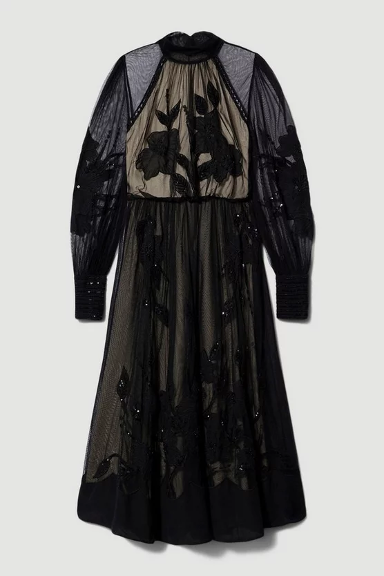 Wholesale ❤️ Karen Millen Lydia Millen Petite Floral Applique Mesh Woven Midi 👗 Dress 😉 6 Wholesale ❤️ Karen Millen Lydia Millen Petite Floral Applique Mesh Woven Midi 👗 Dress 😉 - Image 4