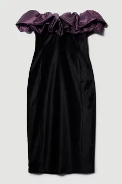 Outlet ⭐ Karen Millen Jacquard Contrast Ruffle Bardot Midi 👗 Dress 👍 -OCCASION DRESSES Sale2023 bkk07623 black xl 3