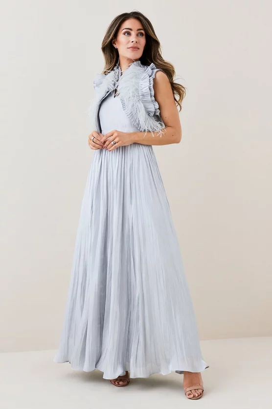 Outlet 🤩 Karen Millen Lydia Millen Metallic Feather Ruffle Woven Maxi 👗 Dress 💯 3 Outlet 🤩 Karen Millen Lydia Millen Metallic Feather Ruffle Woven Maxi 👗 Dress 💯 - Image 2