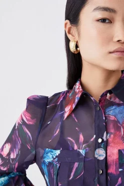 Brand new 🔔 Karen Millen Pressed Floral Organdie Woven Midi 👗 Dress 🌟 -OCCASION DRESSES Sale2023 bkk07675 floral xl 4