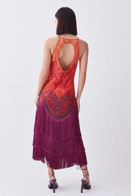 Promo 🔔 Karen Millen Petite Ombre Fringe Strappy Beaded Maxi 👗 Dress 👍 5 Promo 🔔 Karen Millen Petite Ombre Fringe Strappy Beaded Maxi 👗 Dress 👍 - Image 3
