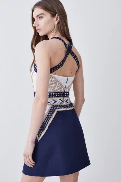 Hot Sale 🤩 Karen Millen Geo Guipure Metallic Lace Woven Mini 👗 Dress 🧨 -OCCASION DRESSES Sale2023 bkk07689 navy xl 2