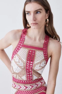 New 🥰 Karen Millen Geo Guipure Metallic Lace Woven Mini 👗 Dress 🎉 -OCCASION DRESSES Sale2023 bkk07691 pink xl 4