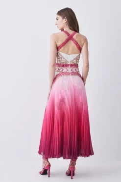 Buy 🎉 Karen Millen Geo Guipure Metallic Woven Pleat Midi 🛒 -OCCASION DRESSES Sale2023 bkk07692 pink xl 2