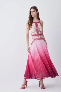 Buy 🎉 Karen Millen Geo Guipure Metallic Woven Pleat Midi 🛒 -OCCASION DRESSES Sale2023 bkk07692 pink xl 4