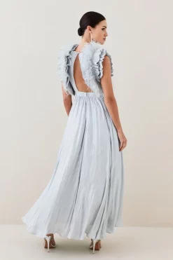 Flash Sale 🛒 Karen Millen Lydia Millen Petite Metallic Feather Ruffle Woven Maxi 👗 Dress 🤩 -OCCASION DRESSES Sale2023 bkk07711 metallic20silver xl 2