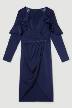 Hot Sale 😉 Karen Millen Satin And Lace Ruffle Woven Midi 👗 Dress 🛒 -OCCASION DRESSES Sale2023 bkk07718 blue xl 3