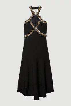 Best deal 👍 Karen Millen Embellished High Low Figure Form 👗 Dress 💯 -OCCASION DRESSES Sale2023 bkk07724 black xl 3