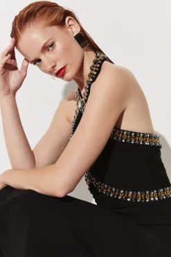 Best deal 👍 Karen Millen Embellished High Low Figure Form 👗 Dress 💯 -OCCASION DRESSES Sale2023 bkk07724 black xl 4