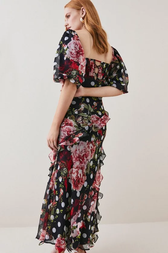 Brand new ๐ Karen Millen Tall Spot Floral Chiffon Square Neck Ruffle Maxi ๐ Dress ๐ฏ 3 Brand new ๐ Karen Millen Tall Spot Floral Chiffon Square Neck Ruffle Maxi ๐ Dress ๐ฏ - Image 3