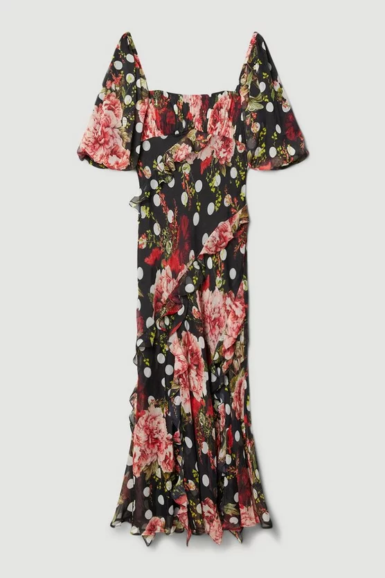 Brand new ๐ Karen Millen Tall Spot Floral Chiffon Square Neck Ruffle Maxi ๐ Dress ๐ฏ 4 Brand new ๐ Karen Millen Tall Spot Floral Chiffon Square Neck Ruffle Maxi ๐ Dress ๐ฏ - Image 4