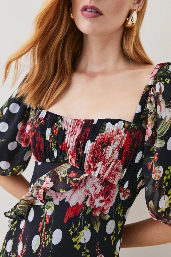Brand new ๐ Karen Millen Tall Spot Floral Chiffon Square Neck Ruffle Maxi ๐ Dress ๐ฏ 5 Brand new ๐ Karen Millen Tall Spot Floral Chiffon Square Neck Ruffle Maxi ๐ Dress ๐ฏ - Image 5
