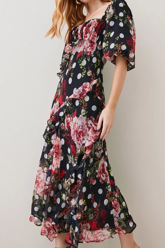 Hot Sale ๐ฅ Karen Millen Petite Spot Floral Chiffon Square Neck Ruffle Maxi ๐ Dress โ 4 Hot Sale ๐ฅ Karen Millen Petite Spot Floral Chiffon Square Neck Ruffle Maxi ๐ Dress โ - Image 2