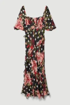Discount ❤️ Karen Millen Spot Floral Chiffon Square Neck Ruffle Maxi 👗 Dress ⭐ -OCCASION DRESSES Sale2023 bkk07738 multi xl 3
