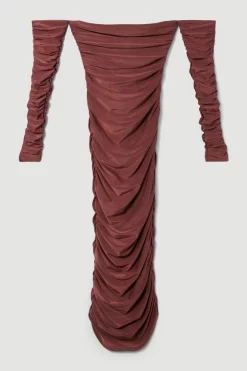 Flash Sale ✔️ Karen Millen Petite Gathered Slinky Bardot Maxi 👗 Dress ✔️ -OCCASION DRESSES Sale2023 bkk07745 chocolate xl 3