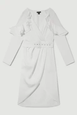 Discount 🎉 Karen Millen Petite Satin And Lace Ruffle Woven Midi 👗 Dress 😍 -OCCASION DRESSES Sale2023 bkk07766 white xl 3