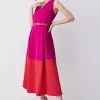 Best deal 😉 Karen Millen Soft Tailored Full 👗 Skirt Belted Colour Block Midi 👗 Dress ❤️ -OCCASION DRESSES Sale2023 bkk07787 berry xl