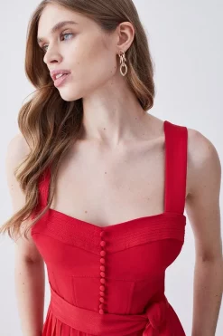 Best Pirce 👍 Karen Millen Top Stitch Satin Woven Midi 👗 Dress 👏 -OCCASION DRESSES Sale2023 bkk07807 red xl 4