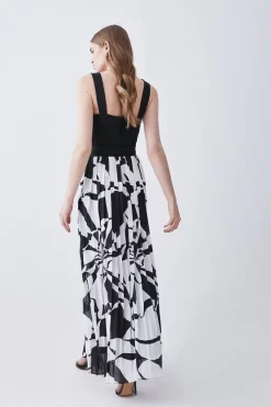 Best deal ⌛ Karen Millen Top Stitch Printed Satin Woven Midi 👗 Dress 👍 -OCCASION DRESSES Sale2023 bkk07808 mono xl 2