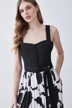 Best deal ⌛ Karen Millen Top Stitch Printed Satin Woven Midi 👗 Dress 👍 -OCCASION DRESSES Sale2023 bkk07808 mono xl 4