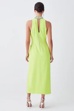 Best deal 🎁 Karen Millen Petite Crystal Embellished Woven Split Maxi 🔔 -OCCASION DRESSES Sale2023 bkk07835 lime xl 2