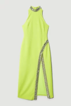 Best deal 🎁 Karen Millen Petite Crystal Embellished Woven Split Maxi 🔔 -OCCASION DRESSES Sale2023 bkk07835 lime xl 3