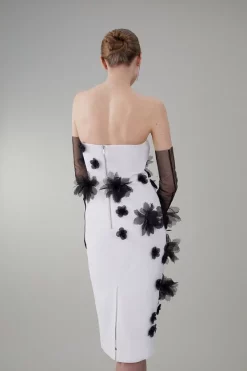 New 👏 Karen Millen Petite Bandeau Flower Applique Midi 👗 Dress 🥰 -OCCASION DRESSES Sale2023 bkk07853 white xl 2