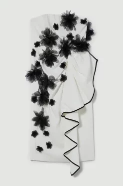 New 👏 Karen Millen Petite Bandeau Flower Applique Midi 👗 Dress 🥰 -OCCASION DRESSES Sale2023 bkk07853 white xl 4