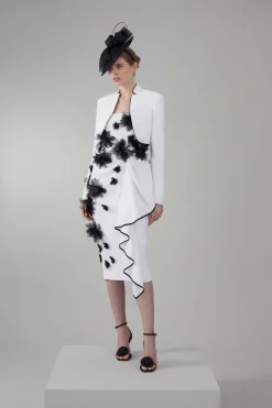 New 👏 Karen Millen Petite Bandeau Flower Applique Midi 👗 Dress 🥰 -OCCASION DRESSES Sale2023 bkk07853 white xl 5