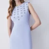 Cheapest ⭐ Karen Millen Crystal Embellished Lace Mix Mini 👗 Dress 🔥 -OCCASION DRESSES Sale2023 bkk07855 blue xl