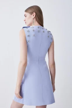 Cheapest ⭐ Karen Millen Crystal Embellished Lace Mix Mini 👗 Dress 🔥 -OCCASION DRESSES Sale2023 bkk07855 blue xl 2