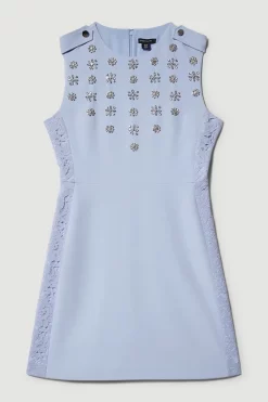 Cheapest ⭐ Karen Millen Crystal Embellished Lace Mix Mini 👗 Dress 🔥 -OCCASION DRESSES Sale2023 bkk07855 blue xl 3