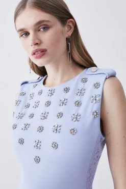 Cheapest ⭐ Karen Millen Crystal Embellished Lace Mix Mini 👗 Dress 🔥 -OCCASION DRESSES Sale2023 bkk07855 blue xl 4