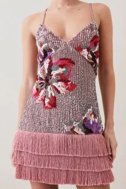 Best deal 🔥 Karen Millen Petite Mixed Sequin & Beaded Fringed Mini 👗 Dress 👏