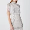 Wholesale 👍 Karen Millen Pearl Embellished Fringed Woven Mini 👗 Dress 👍 -OCCASION DRESSES Sale2023 bkk07886 ivory xl