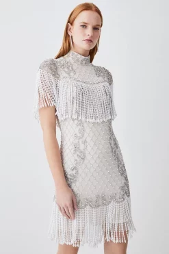 Wholesale 👍 Karen Millen Pearl Embellished Fringed Woven Mini 👗 Dress 👍