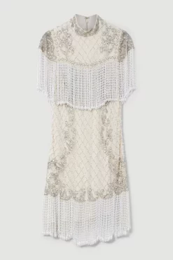 Wholesale 👍 Karen Millen Pearl Embellished Fringed Woven Mini 👗 Dress 👍 -OCCASION DRESSES Sale2023 bkk07886 ivory xl 3